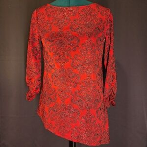 Style & Co. Red and Black Patterned Blouse